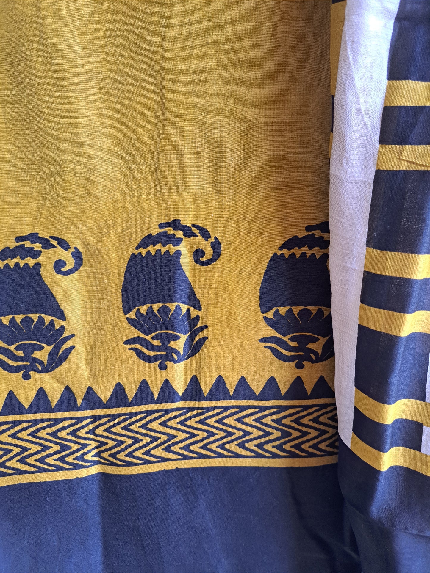 Black & Mustard Striped Maheshwari Cotton Silk Unstitched Suit