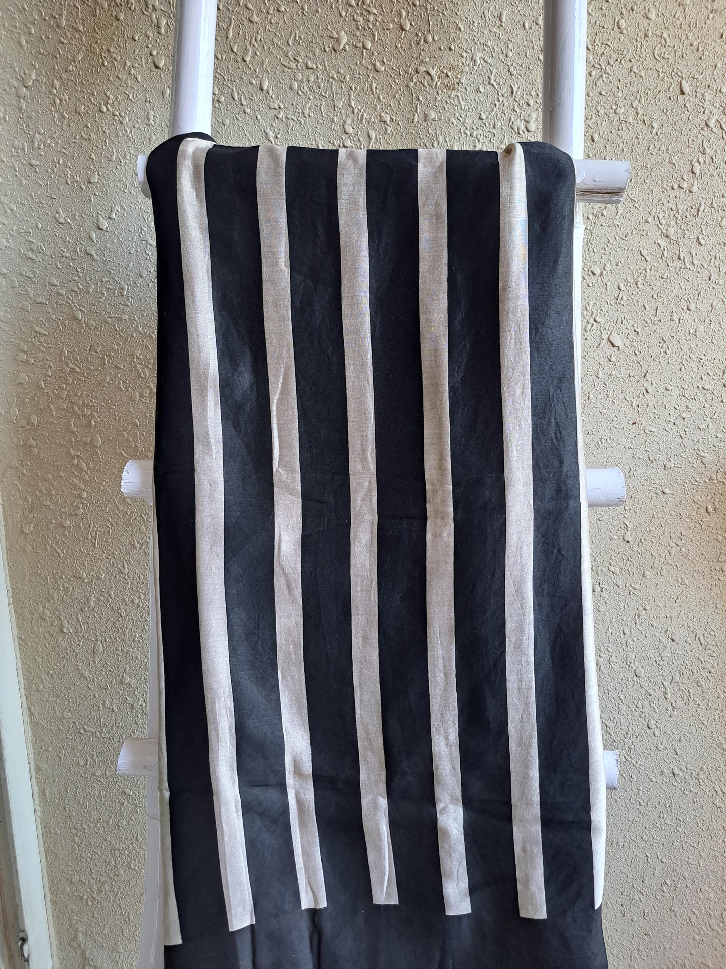 Black & Mustard Striped Maheshwari Cotton Silk Unstitched Suit