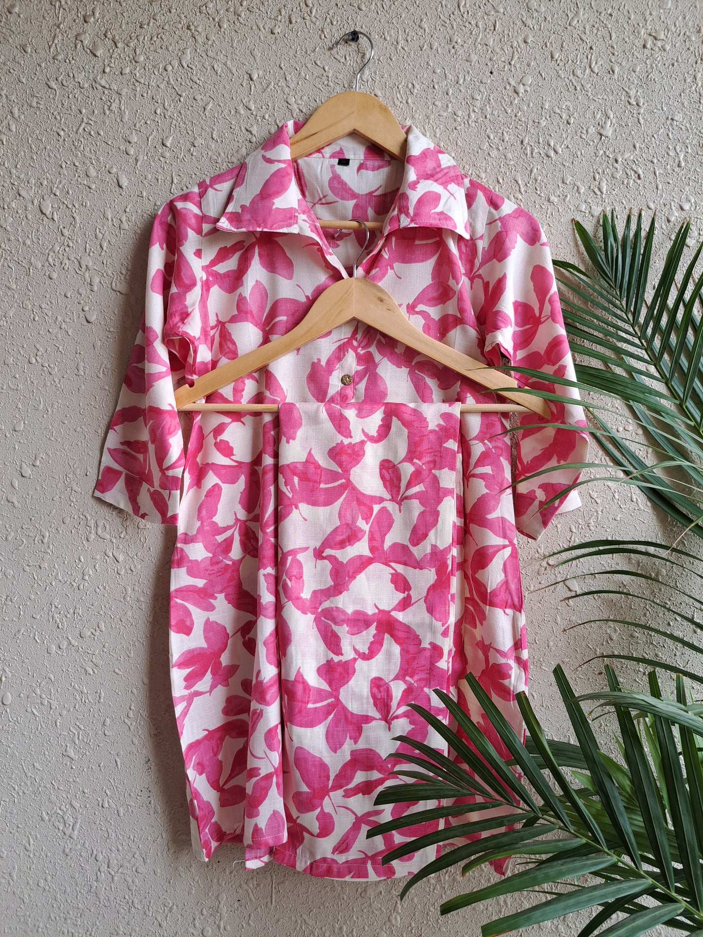 Blush Leaf Pure Cotton Co-ord Set (Pink)