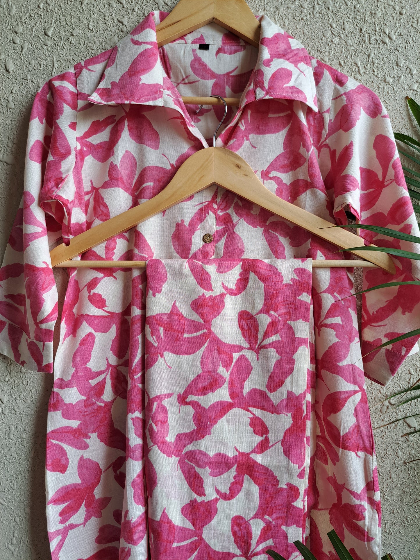 Blush Leaf Pure Cotton Co-ord Set (Pink)